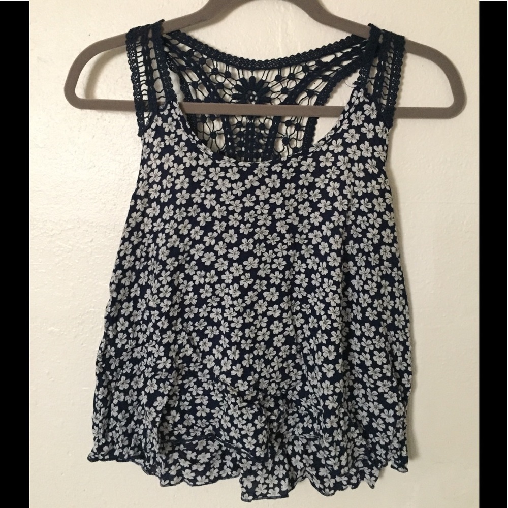 White Floral Blue Top